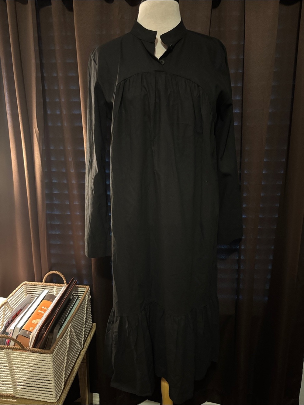 Women’s Black Long Sleeve Midi Dress - Minimalist Style
